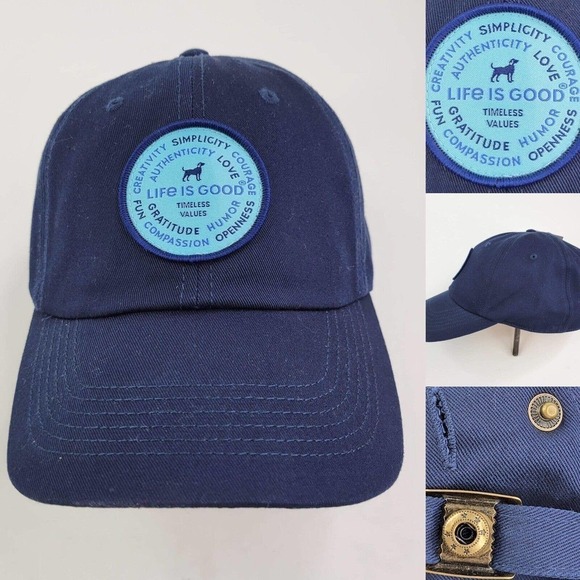 Life Is Good Dog Logo One Size Blue Strap Back Baseball Cap Hat Adjustable - Picture 1 of 10